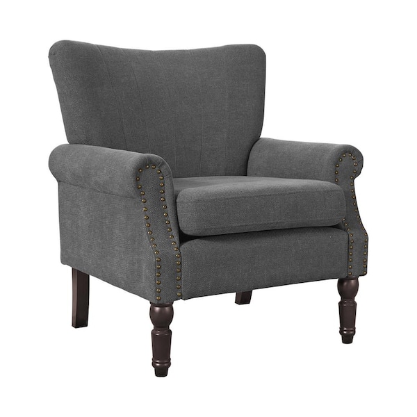 Loyo Gray Chenille Fabric Upholstered Accent Chair Solid Wood Frame Button Tufted Mid Century Armchair Set of 2