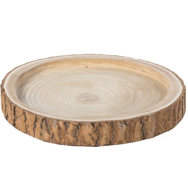 Vintiquewise 14 Dia in. Beige/ Cream Wood Tree Bark Indented Display Tray Serving Plate Platter Charger