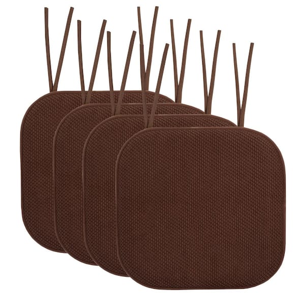 Sweet Home Collection Honeycomb Memory Foam Square 16 in. x 16 in. Non-Slip Back Chair Cushion with Ties (4-Pack), Chocolate