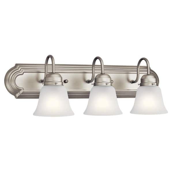 Independence 24 in. 3-Light Brushed Nickel Traditional Bathroom Vanity Light with Frosted Glass Shade