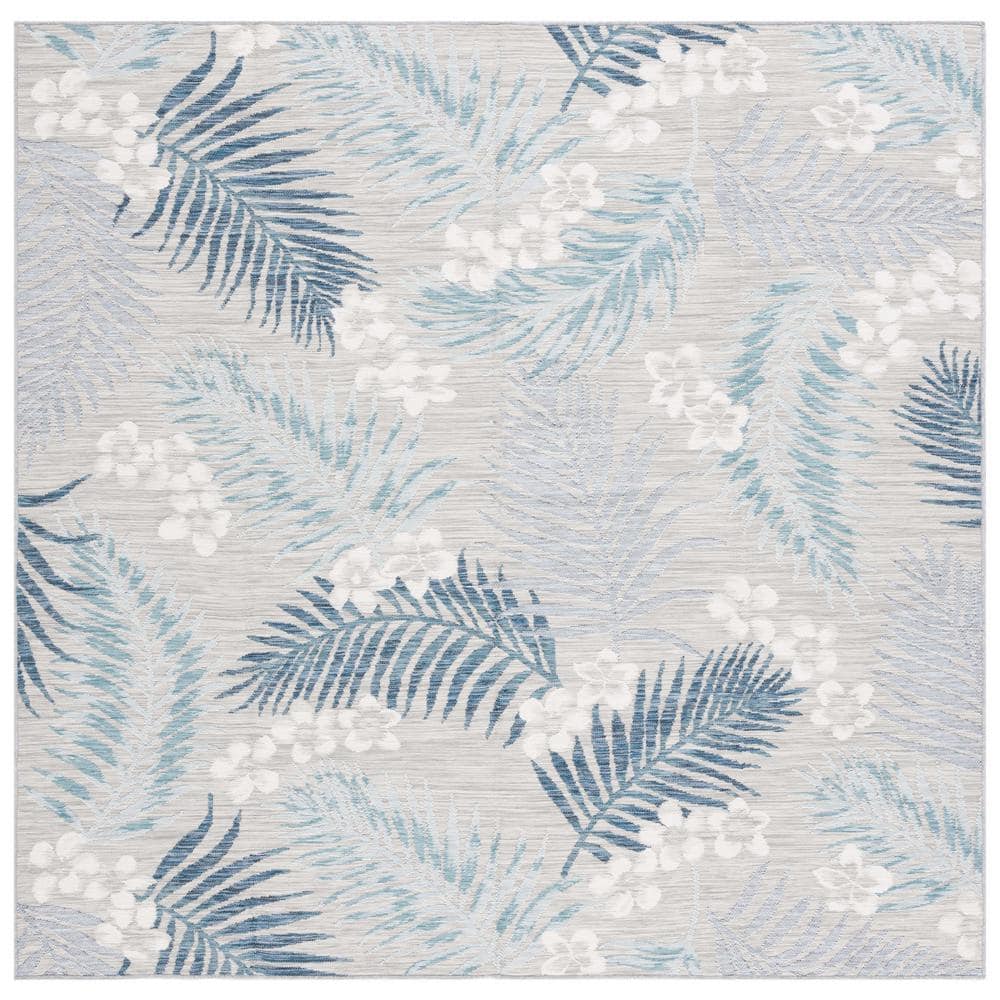 Sunrise Gray/Blue Ivory 7 ft. x 7 ft. Oversized Tropical Reversible Indoor/Outdoor Square Area Rug price history on PriceWatchPro