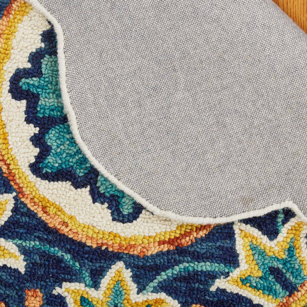 Handmade Tufted Blue Wool Medallion Round Rug, 4 Feet