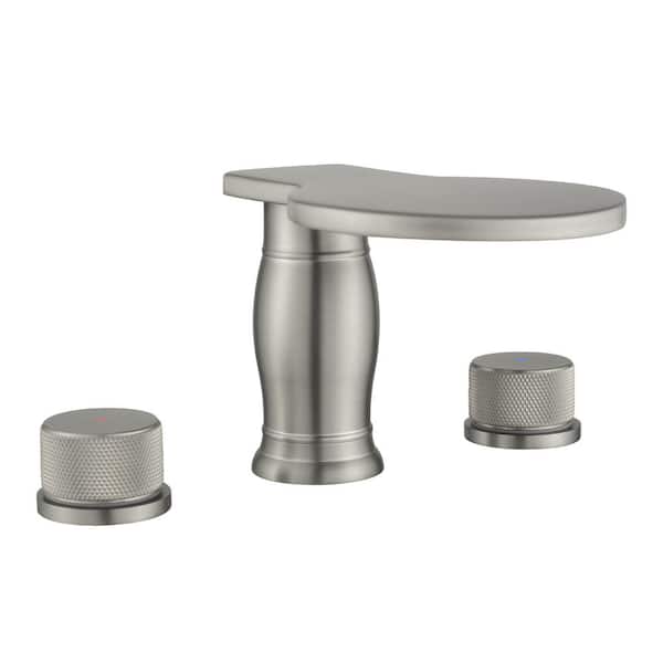FORCLOVER Double-Handle Deck-Mount Waterfall Roman Tub Faucet with Circular Arc Design Faucet in Brushed Nickel