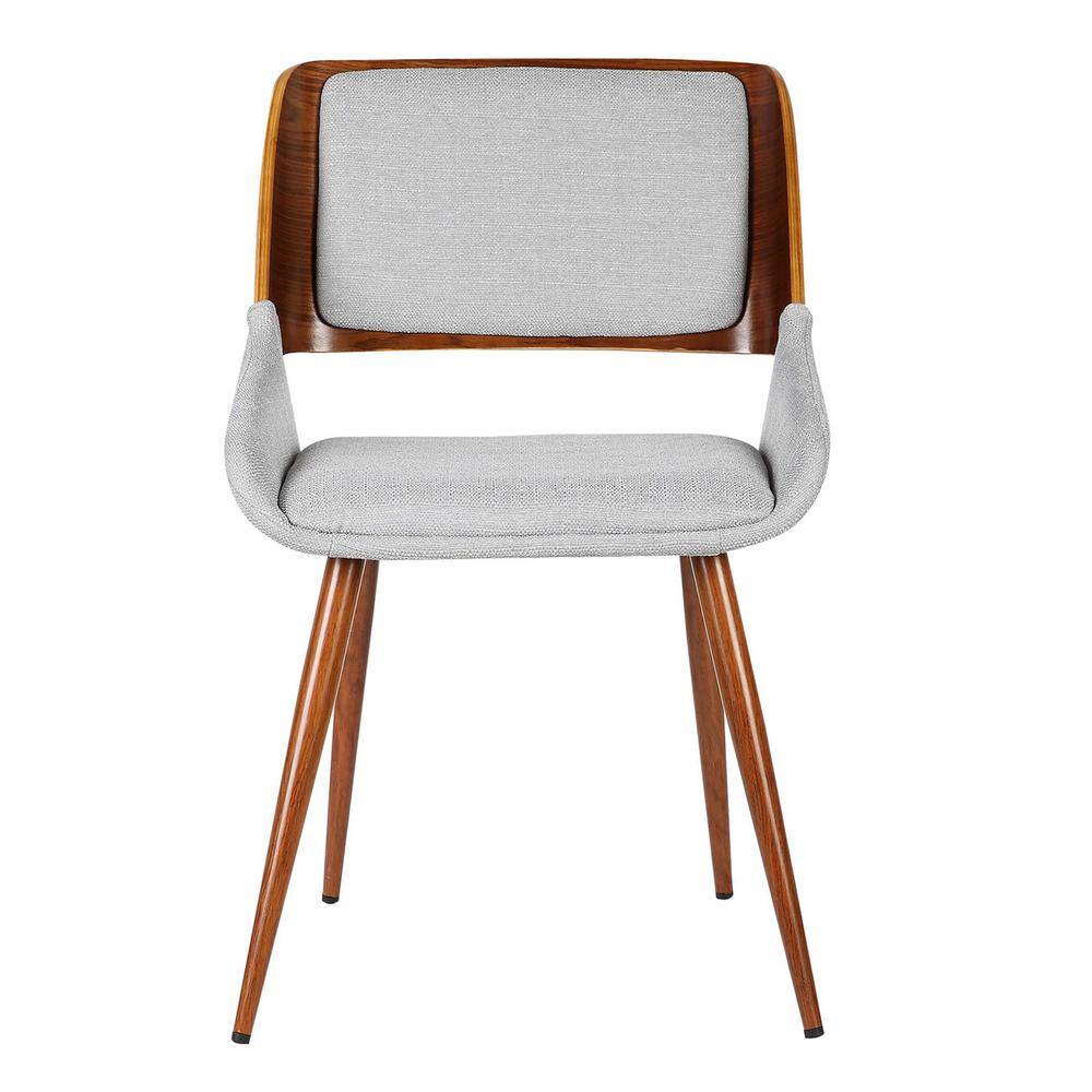 Mid-Century Modern Gray Faux Leather Side Chair with Walnut Accents