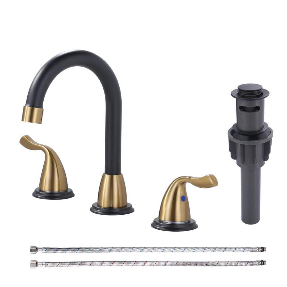 8 in. Widespread Double-Handle Bathroom Faucet with Pop-Up Drain in Black and Gold price history on PriceWatchPro