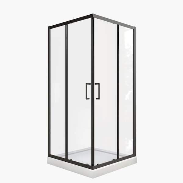 34.625 in. x 35.437 in. W x 72 in. H Framed Corner Sliding Shower Enclosure in Matte Black Finish with Clear Glass