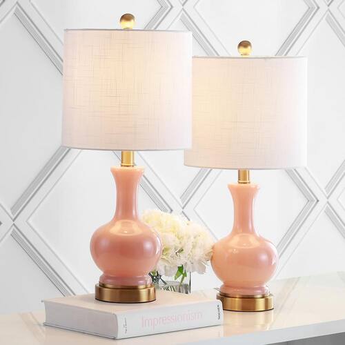 Cox 22 in. Light Coral Metal/Glass LED Table Lamp (Set of 2) JONATHAN Y Lamp Sets