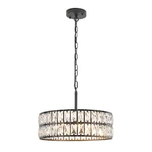 5-Light Black Crystal Chandelier Luxury Ceiling Light with Drum Shade for Living Room, Entryway,Kitchen Island