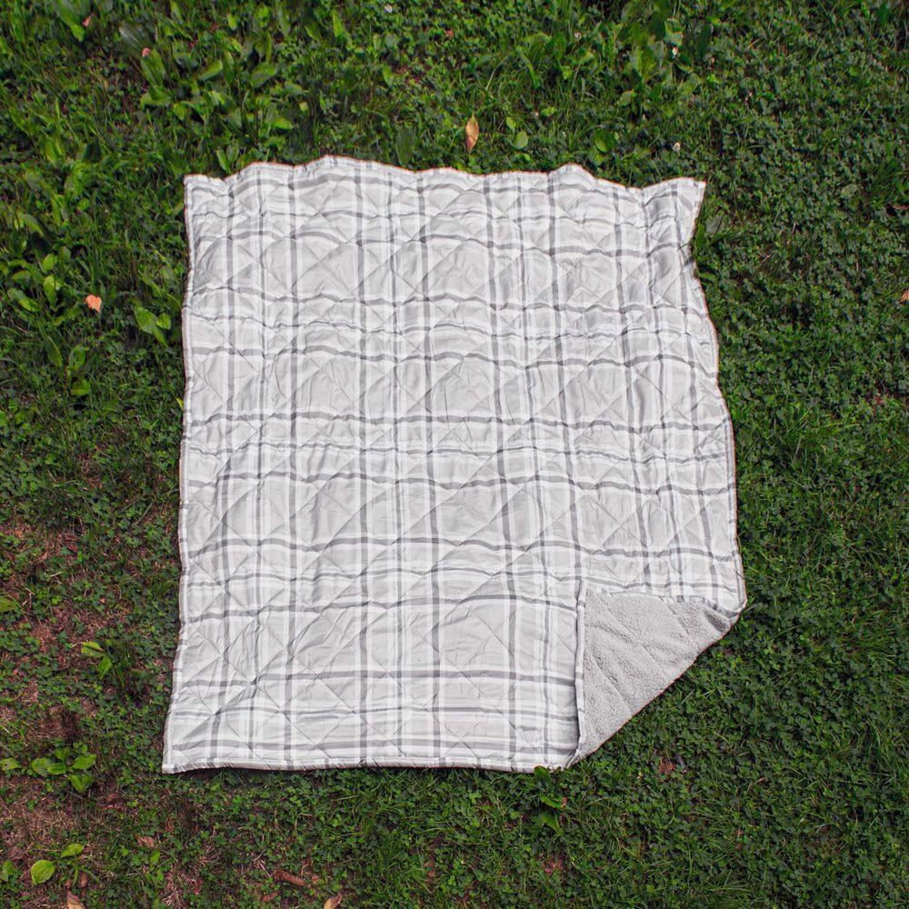 Taupe Plaid Sherpa Reversible Water Resistant Outdoor Throw Blanket