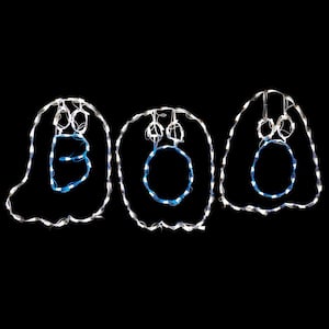 60 in. LED BOO (3 Ghosts) Halloween Yard Decoration