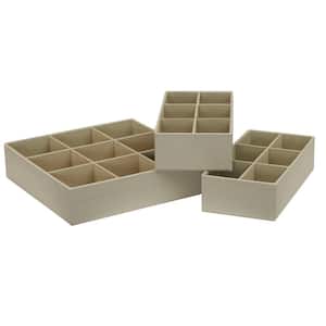 Drawer Organizers Starter Set, Customizable Inserts, Large Tray and 2-Small Trays in Cream