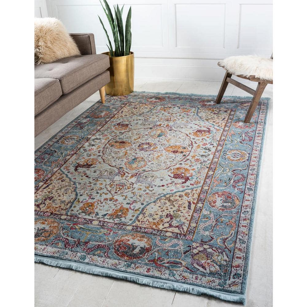 Reversible Easy-Care Synthetic Area Rug in Light Blue - 10' x 13'