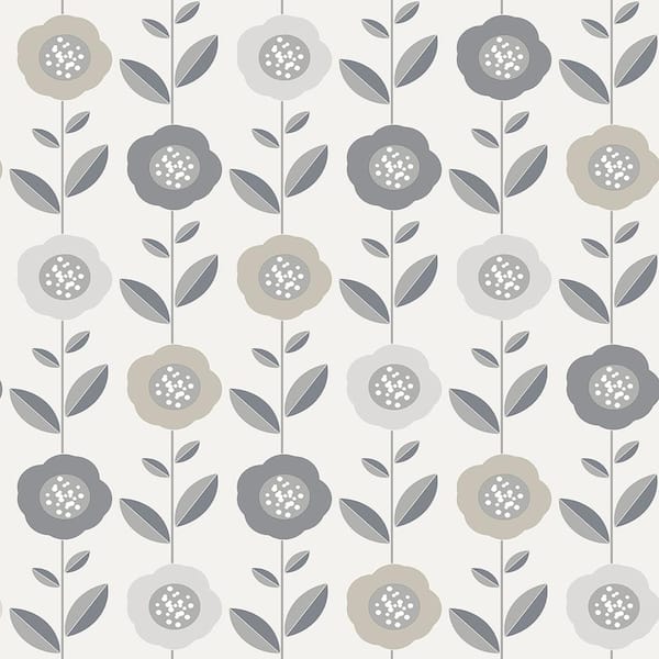 Coloroll Helsinki Silver Flowers Peelable Roll (Covers 56.4 sq. ft.)