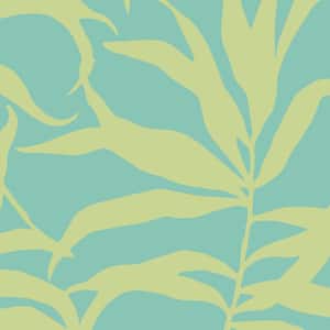 Tropical Palm Leaves Solid Lime Mint Peel and Stick Smooth Vinyl Wallpaper