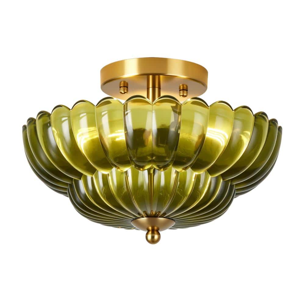 12 in. 3-Light Gold and Green Semi Flush Mount Ceiling Light Fixture for Bedroom Kitchen Living Room Hallway price history on PriceWatchPro