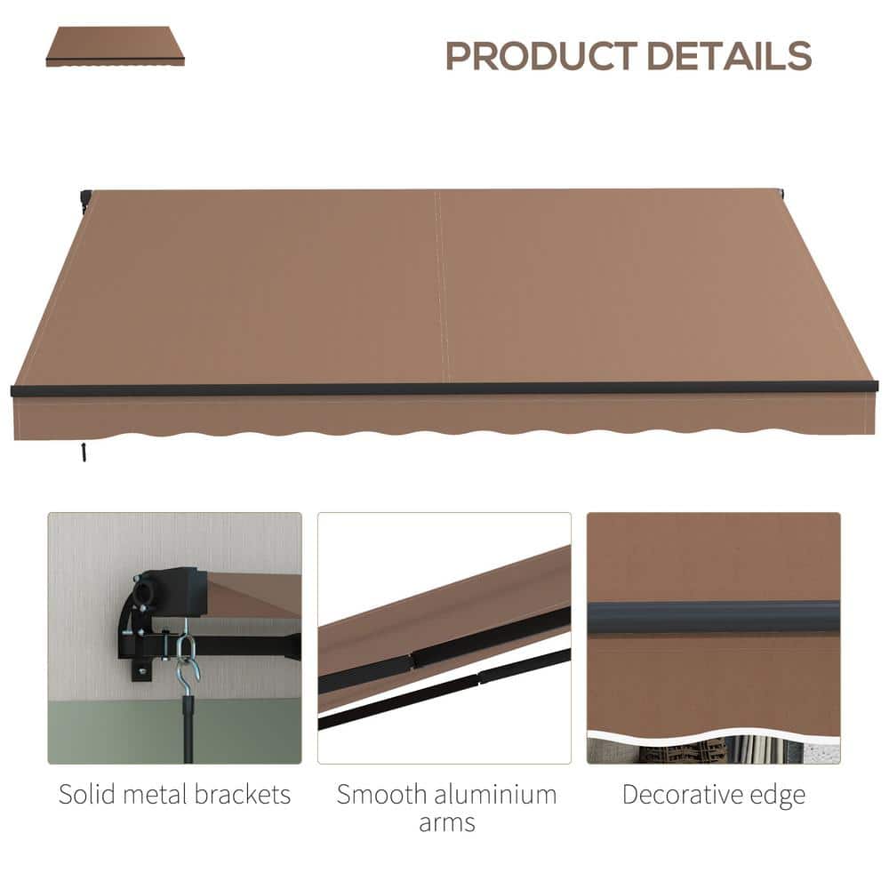 Coffee Brown 12' x 10' Retractable Awning with Manual Crank Handle