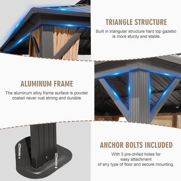 10 ft. x 12 ft. Aluminum Hardtop Gazebo with Double Galvanized Steel Roof, Netting and Curtains for Patio and Backyard