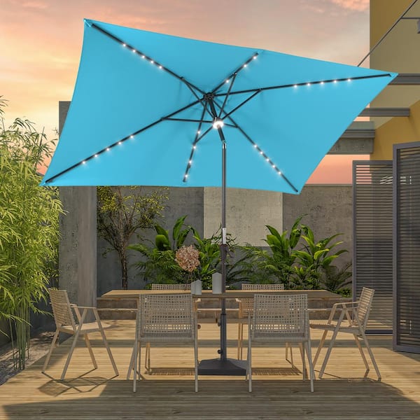 JOYESERY 10 ft. x 6.5 ft. LED Outdoor Umbrellas Patio Market Table Outside Umbrellas Nonfading Canopy and Sturdy Ribs in Aquablue