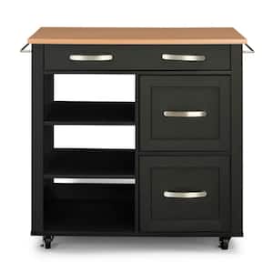 Belfast Black Kitchen Cart with Natural Wood Top