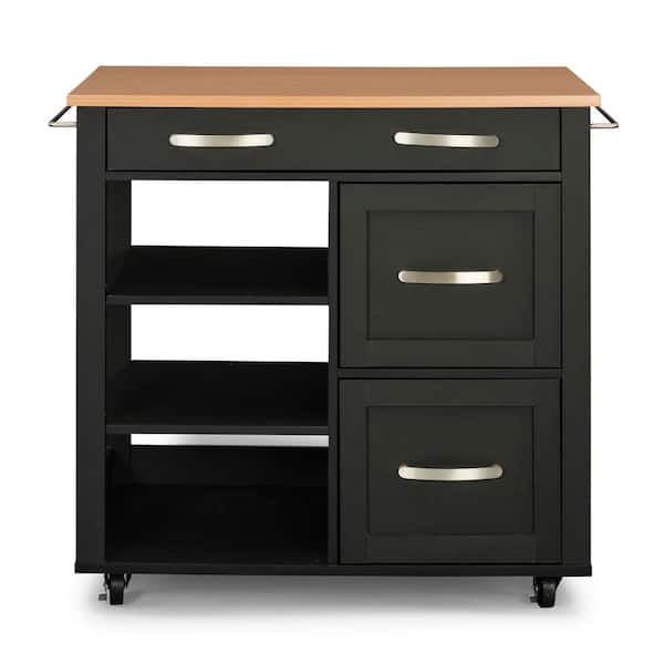 HOMESTYLES Belfast Black Kitchen Cart with Natural Wood Top