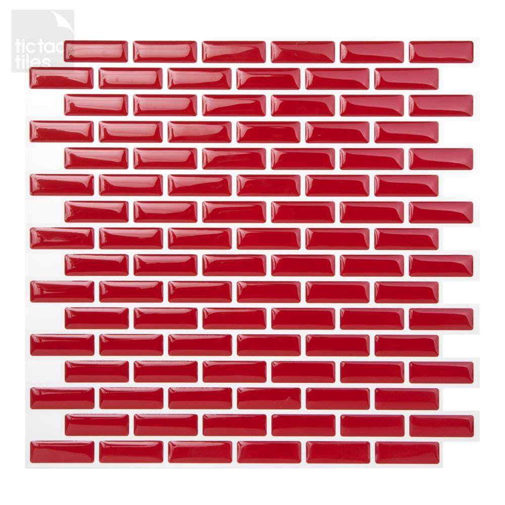 Tic Tac Tiles Brick Red 10 in. W x 10 in. H Peel and Stick Self