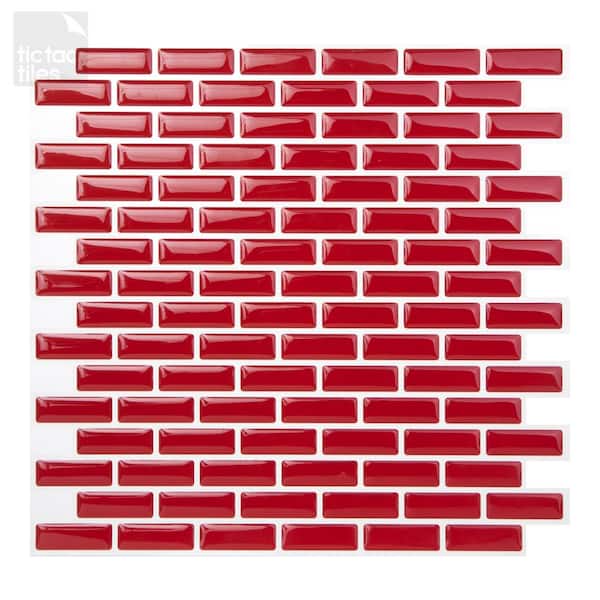 Tic Tac Tiles Brick Red 10 in. W x 10 in. H Peel and Stick Self-Adhesive Mosaic Wall Backsplash Tiles (10-Tiles)