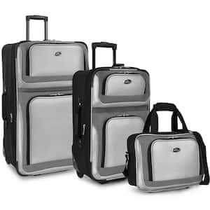 New Yorker 3-Piece Silver Gray Rolling Luggage Set (Large and Small Suitcases and Tote Bag),