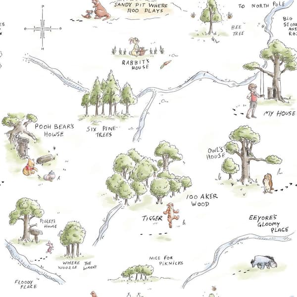 RoomMates Winnie The Pooh 100 Acre Wood Map Multicolor Vinyl Peel and Stick Matte Wallpaper 28.18 sq. ft.