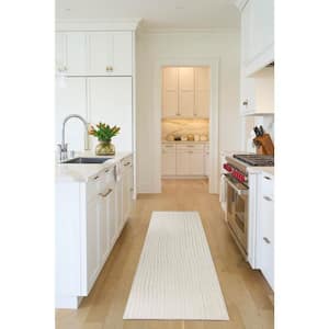 Cozy Modern Ivory Grey 2 ft. x 10 ft. Linear Contemporary Runner Area Rug