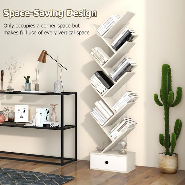 Costway 55.5 in. x 20 in. 8-Shelf Wood Bookcase Freestanding Tree Shelf Display Storage Stand, Brown