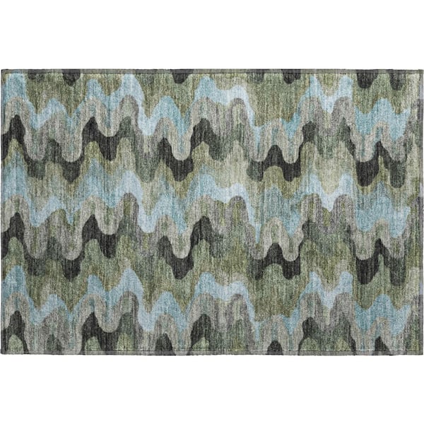 Mayfield Premium Machine Washable Abstract AMF2481 Basil 2 ft. x 3 ft. Accent Rug