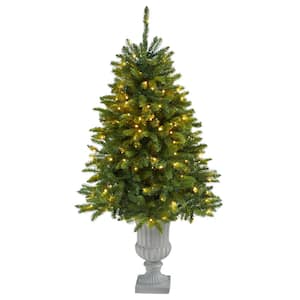 4.5 ft. Sierra Spruce Natural Look Artificial Christmas Tree with 150 Clear LED Lights in Decorative Urn