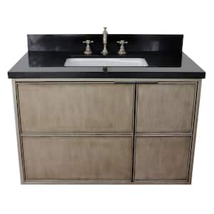 Scandi 37 in. W x 22 in. D Wall Mount Bath Vanity in Brown with Granite Vanity Top in Black with White Rectangle Basin