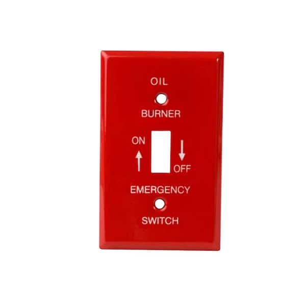 Diversitech Emergency Oil Burner Switch Wall Plate Red Finish with White Letters