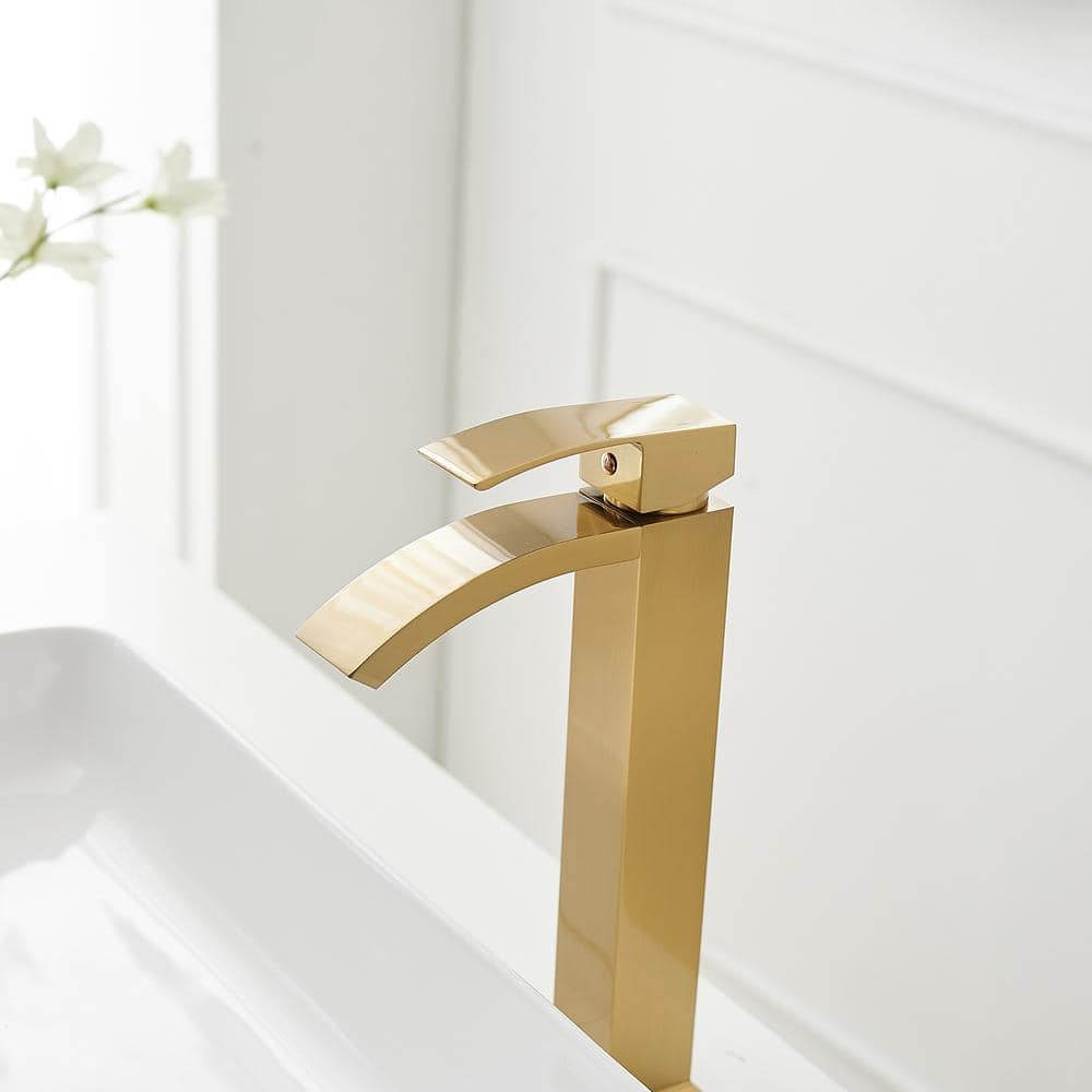 Brushed Gold Single Handle Waterfall Vessel Sink Faucet