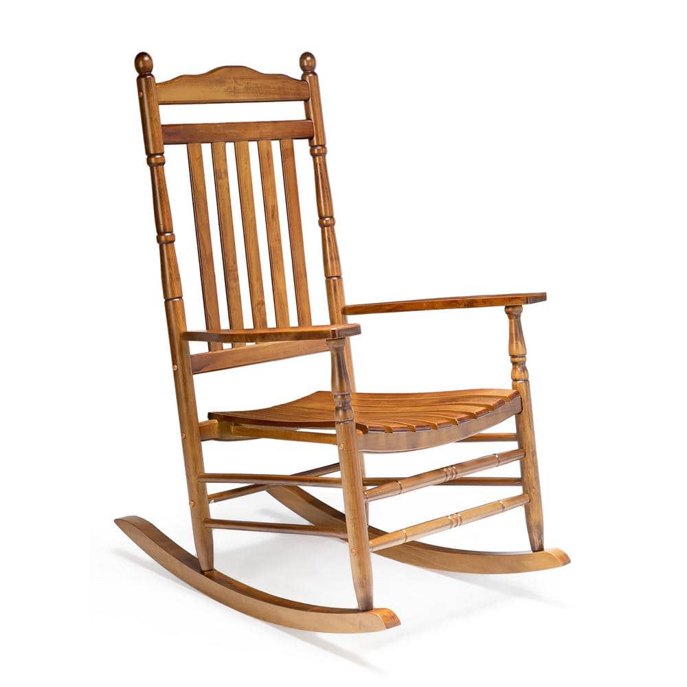 Wood Outdoor Rocking Chair with High Back Seat Reclining Seat for Deck, Garden, Backyard, Porch, Indoor or Outdoor, Teak