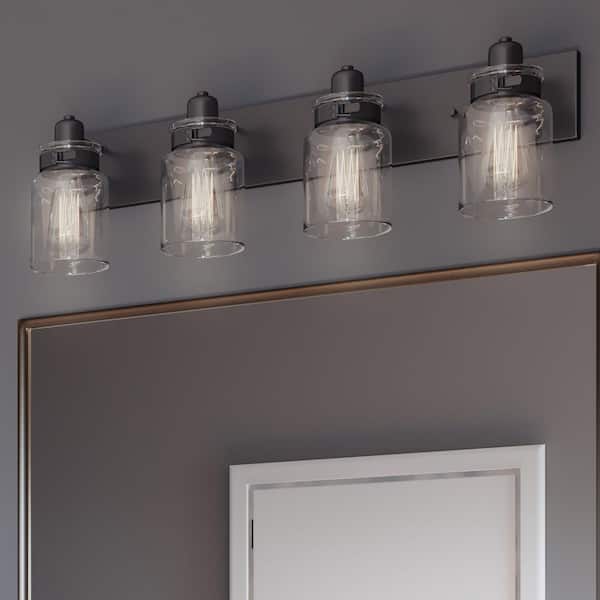 Calhoun Collection 30-1/4 in. 4-Light Antique Bronze Clear Glass Farmhouse Urban Industrial Bathroom Vanity Light