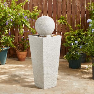 40.25"H Modern Oversized Faux Terrazzo Geometric Pedestal and Sphere Polyresin Outdoor Fountain with Pump and LED Light