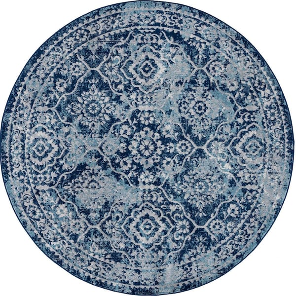 Diamond Damask Blue 6 ft. Round Indoor Area Rug