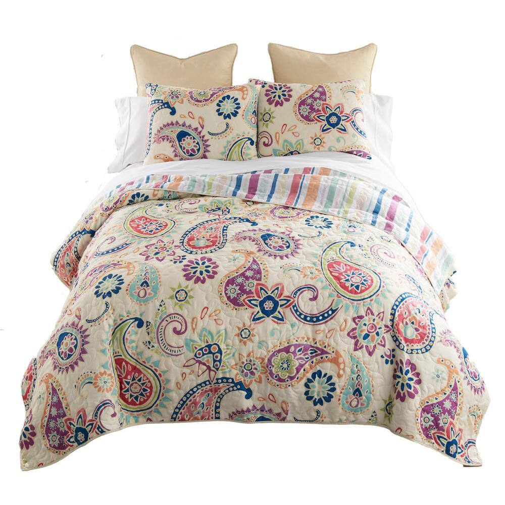 Cali Multicolor Paisley Reversible Microfiber Queen Quilt Set