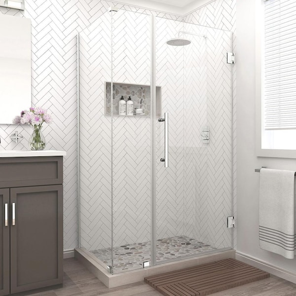 Aston Bromley 50.25 in. to 51.25 in. x 30.375 in. x 72 in. Frameless Corner Hinged Shower Enclosure in Chrome