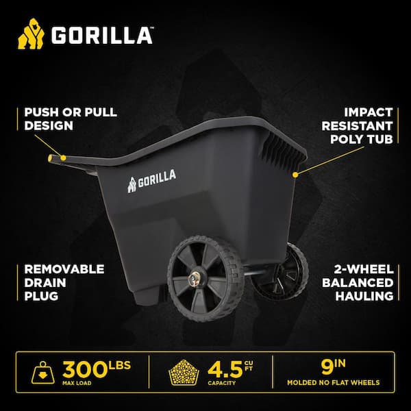 4.5 cu. ft. Poly Garden Cart, 300 lbs. Capacity, 9 in. Maintenance-Free Solid Wheels, Impact Resistant, Push/Pull Design