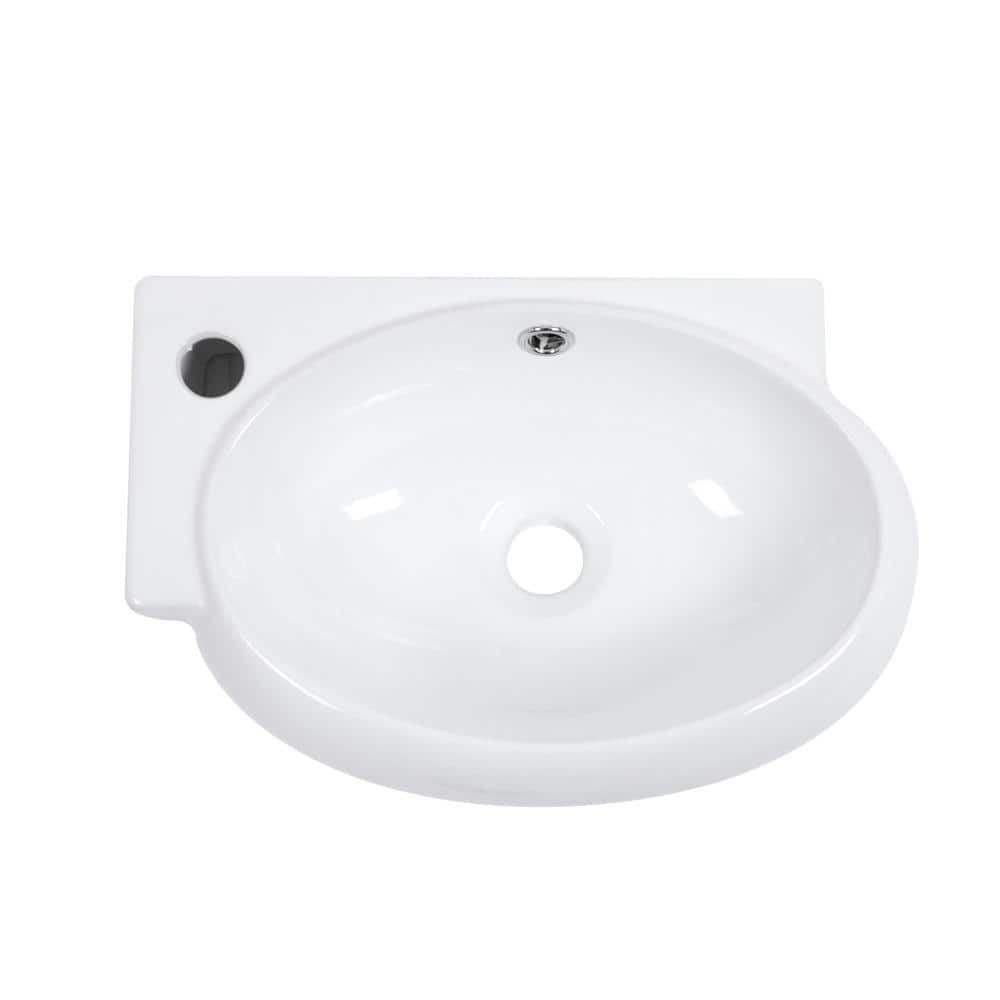 16.5 x 11 Inch Round White Ceramic Wall Mounted Bathroom Sink with Pre-Drilled Overflow and Left Side Single Faucet Hole price history on PriceWatchPro