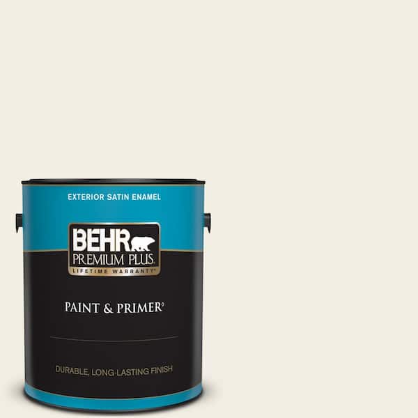 BEHR PREMIUM PLUS 1 gal. #750C-1 Ivory Mist Satin Enamel Exterior Paint & Primer