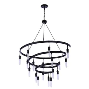 Tranquil 18-Light Flat Black Finish Transitional Chandelier for Kitchen/Dining/Foyer, No Bulbs Included