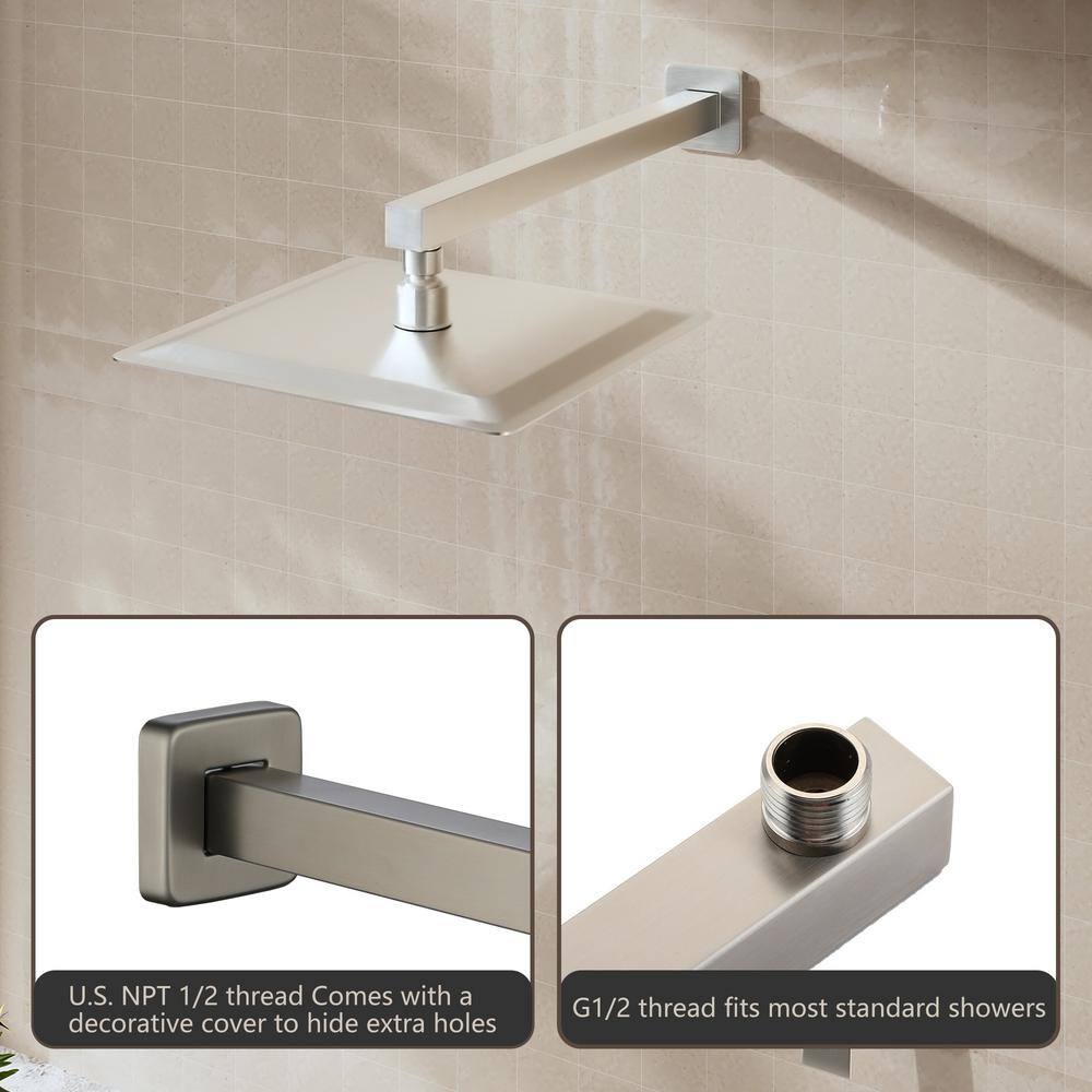 15.75" Brushed Nickel Wall Mounted Square Shower Arm with Flange