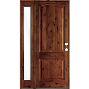 46 in. x 96 in. Knotty Alder 2-Panel Left-Hand/Inswing Clear Glass Red Chestnut Stain Wood Prehung Front Door w/Sidelite