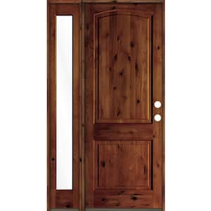 56 in. x 96 in. Alder 2-Panel Left-Hand/Inswing Clear Glass Red Chestnut Stain Wood Prehung Front Door with Sidelite