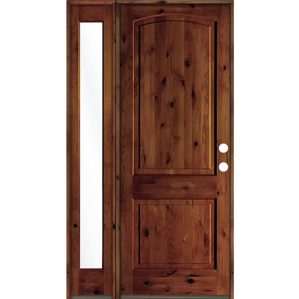 Krosswood Doors 56 in. x 96 in. Alder 2-Panel Left-Hand/Inswing Clear Glass Red Chestnut Stain Wood Prehung Front Door with Sidelite