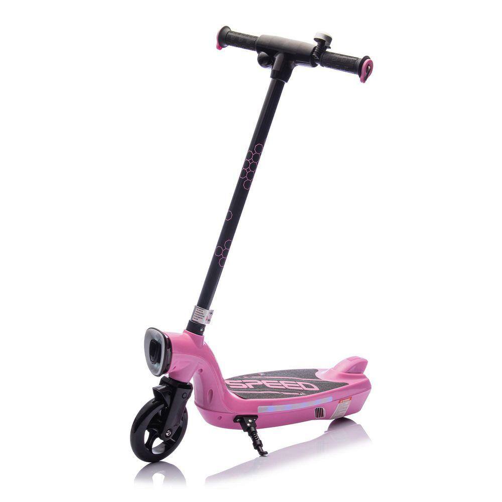 Kids Ride Electric Scooter with Kickstand, Scooter Bell, Rear Brake, Wider Pedal, Non-Slip Handle for Kids 6+, Pink